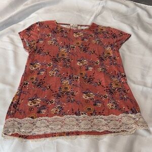 Floral Lace Accent Women's Short Sleeve Top